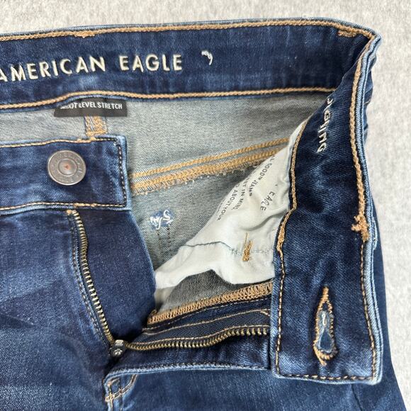 American Eagle Mid-Rise Jeans WMNS 4 Blue Denim Distressed Next Level Stretch - Picture 4 of 12